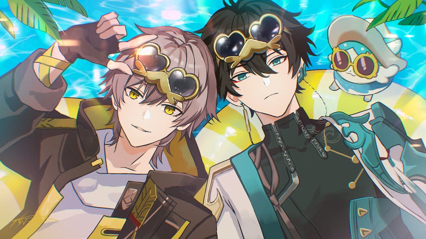 trailblazer, caelus, dan heng, and bubbles (honkai and 1 more) drawn by maria_(maria_rose)