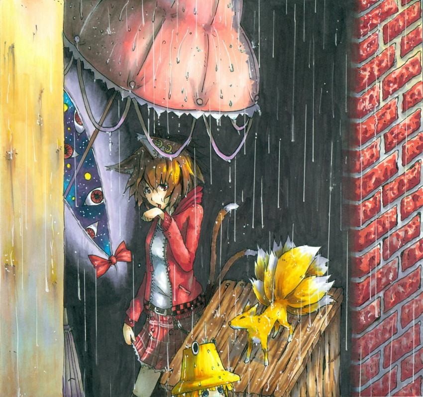 yakumo ran, moriya suwako, chen, and tatara kogasa (touhou) drawn by mountain_han