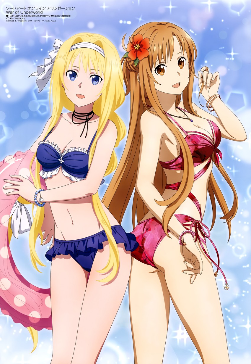 asuna and alice zuberg (sword art online and 3 more) drawn by aquastar_inc.