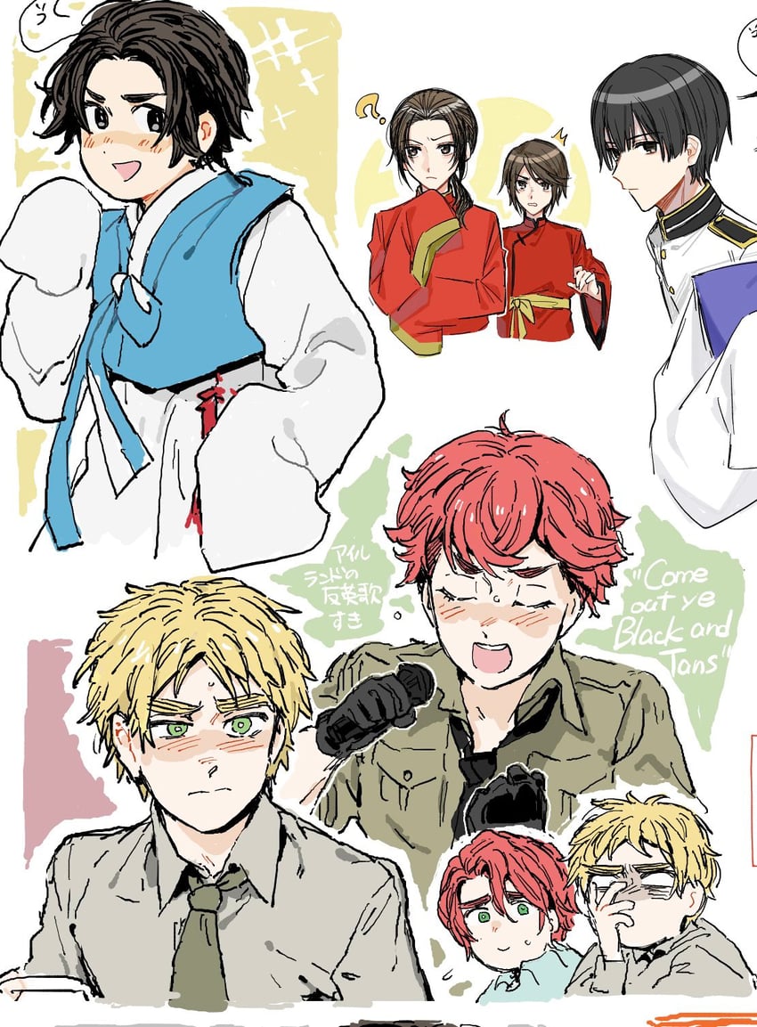 united kingdom, japan, china, hong kong, korea, and 1 more (axis powers hetalia) drawn by nanimonothing