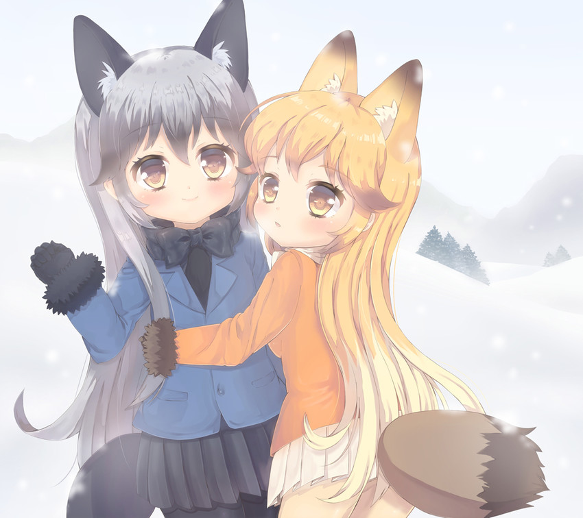 silver fox and ezo red fox (kemono friends) drawn by foreign_blue