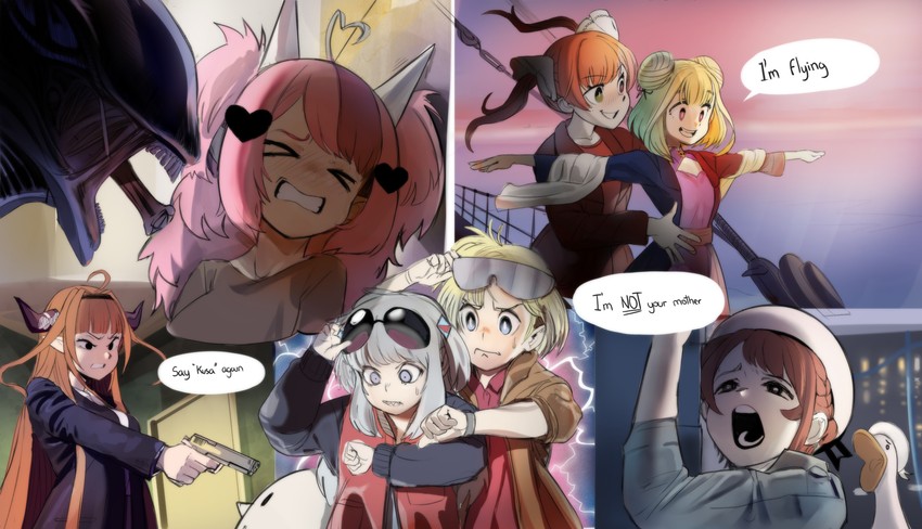 gawr gura, houshou marine, watson amelia, oozora subaru, uruha rushia, and 7 more (hololive and 10 more) drawn by sho-n-d