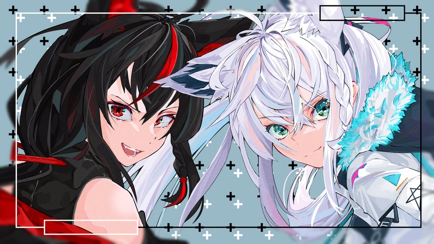 shirakami fubuki and kurokami fubuki (hololive) drawn by ao_no_kitsune
