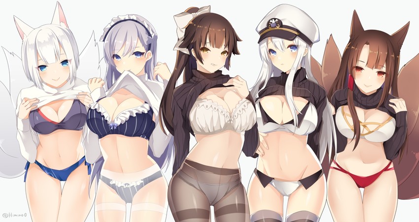 belfast, kaga, enterprise, takao, and akagi (azur lane) drawn by himino0
