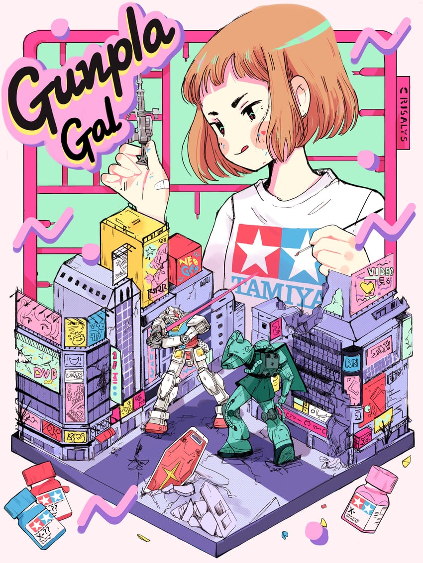 rx-78-2 gundam and zaku ii (original and 3 more) drawn by crisalys