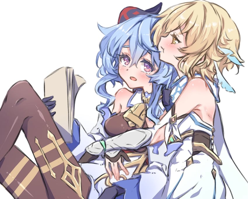 ganyu and lumine (genshin impact) drawn by nwon'yo_pasun