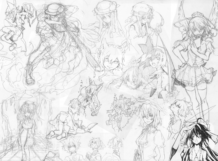 hakurei reimu, flandre scarlet, cirno, yakumo yukari, shameimaru aya, and 5 more (touhou) drawn by tsukimoto_aoi