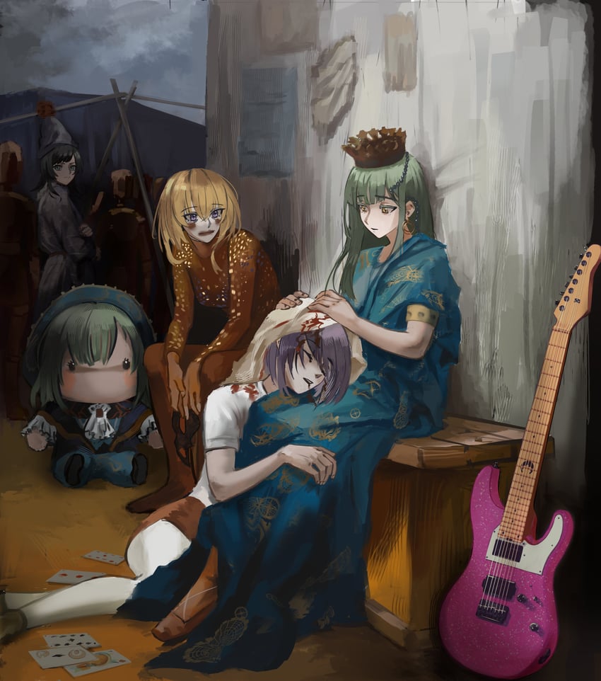 wakaba mutsumi, yahata umiri, misumi uika, and yuutenji nyamu (bang dream! and 1 more) drawn by ginkgo_doodles