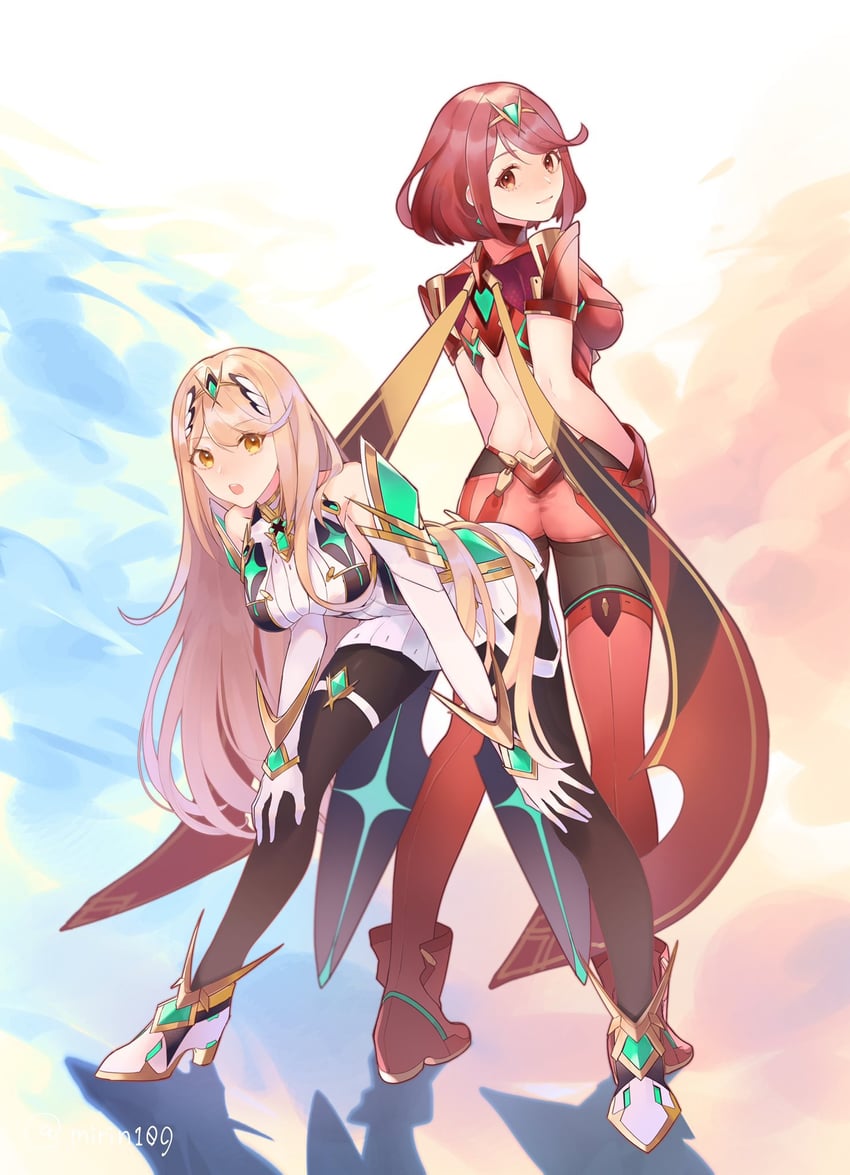 pyra and mythra (xenoblade chronicles and 2 more) drawn by comumo