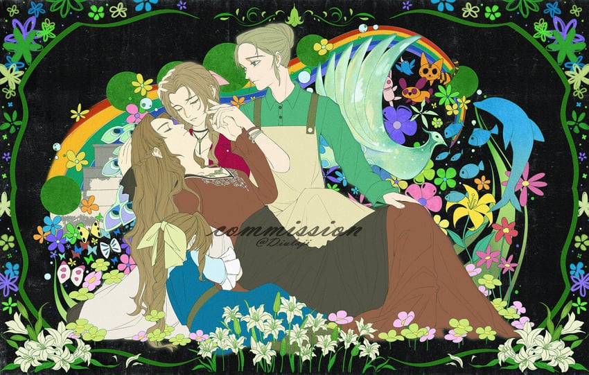 aerith gainsborough, ifalna, and elmyra gainsborough (final fantasy and 3 more) drawn by 8er8er1s