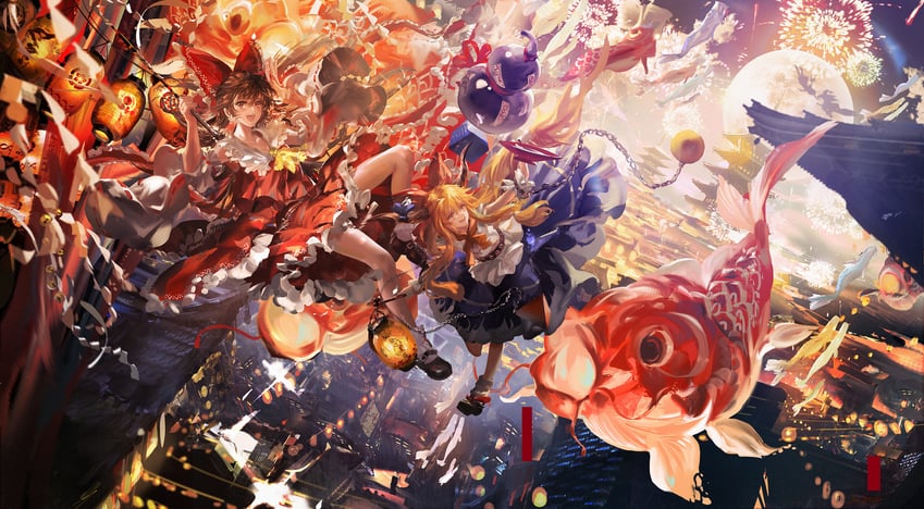 hakurei reimu, kirisame marisa, alice margatroid, and ibuki suika (touhou) drawn by stu_dts