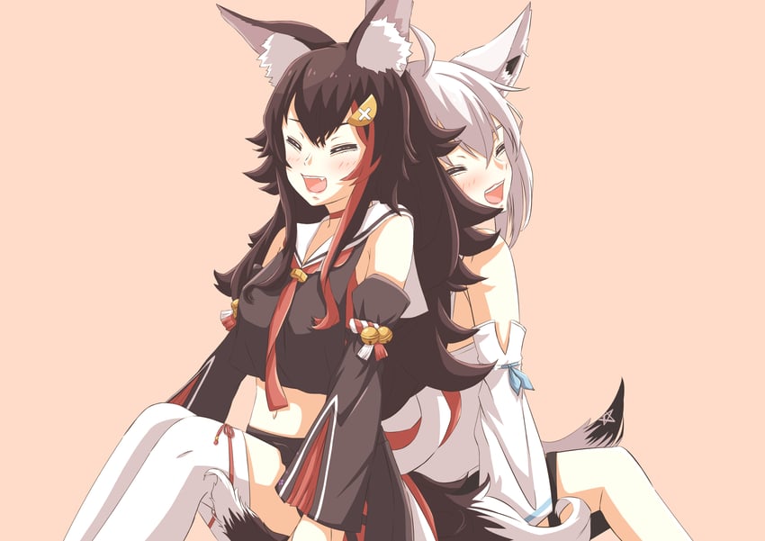 shirakami fubuki and ookami mio (hololive) drawn by zuzy_campbell