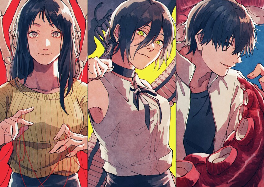 reze, yoshida hirofumi, octopus devil, and santa claus (chainsaw man) drawn by akita_mentai