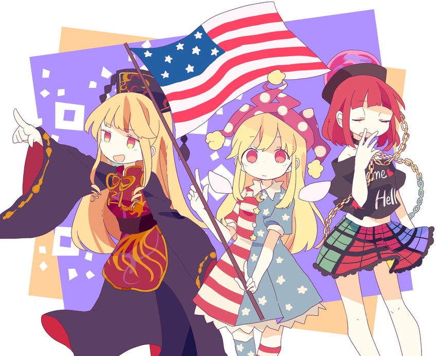 clownpiece, junko, and hecatia lapislazuli (touhou) drawn by daizu_(melon-lemon)