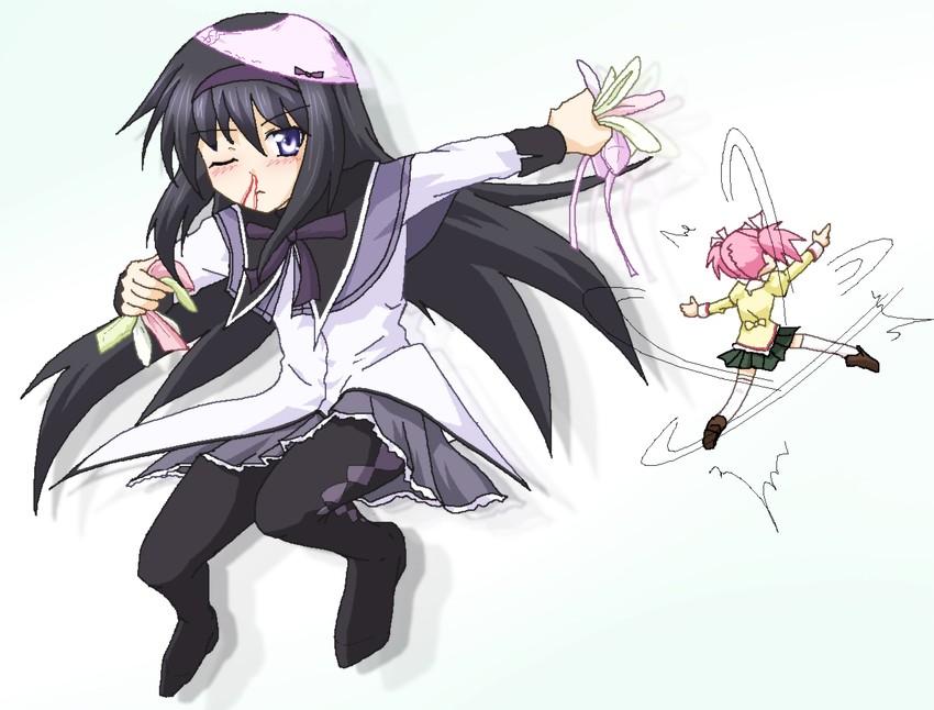 akemi homura and kaname madoka (mahou shoujo madoka magica) drawn by hayashiya_zankurou