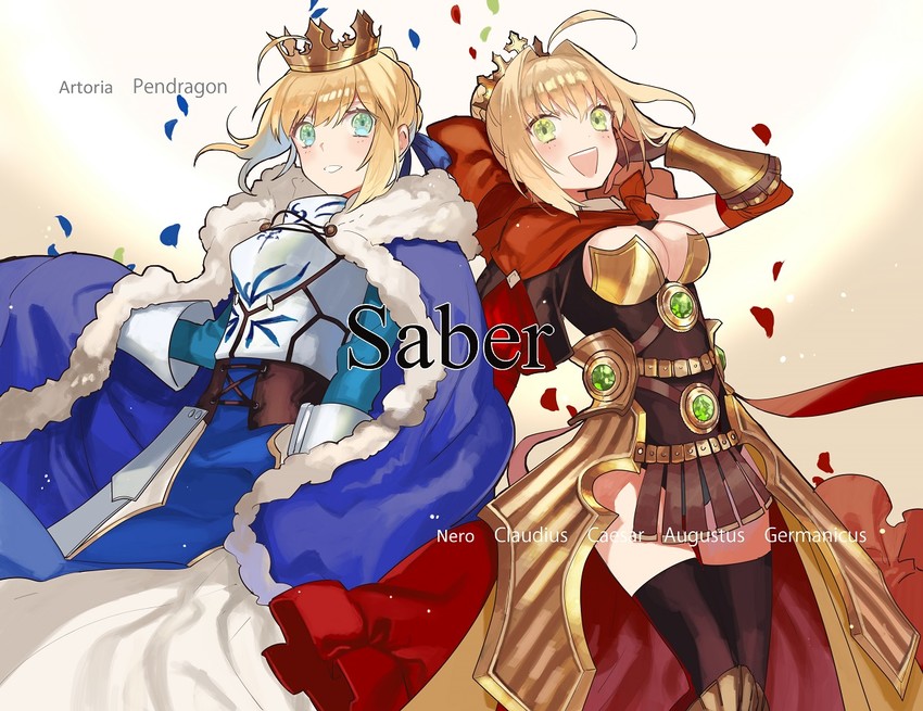 artoria pendragon, saber, and nero claudius (fate and 3 more) drawn by buun_ko