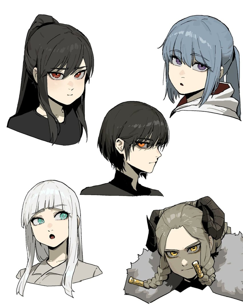 portia, ur-bracka, francisca, azrael, and tatia (original) drawn by gogalking