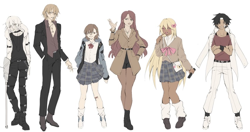 misaka mikoto, shokuhou misaki, accelerator, mugino shizuri, kakine teitoku, and 1 more (original and 1 more) drawn by evilshozuki
