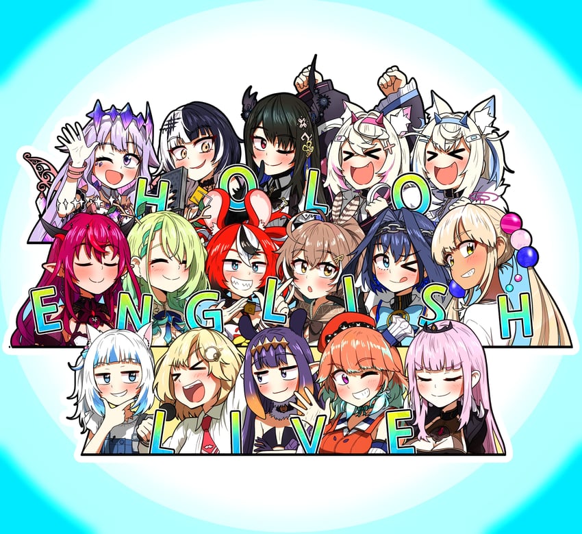 gawr gura, mori calliope, ninomae ina'nis, ouro kronii, nanashi mumei, and 11 more (hololive and 1 more) drawn by ddolbang