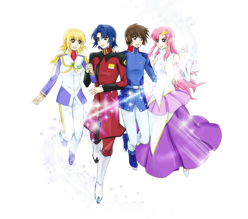 cagalli yula athha, athrun zala, lacus clyne, and kira yamato (gundam and 1 more) drawn by purupurudog9