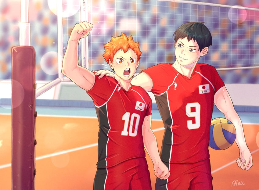 hinata shouyou and kageyama tobio (haikyuu!! and 1 more) drawn by ainudraws