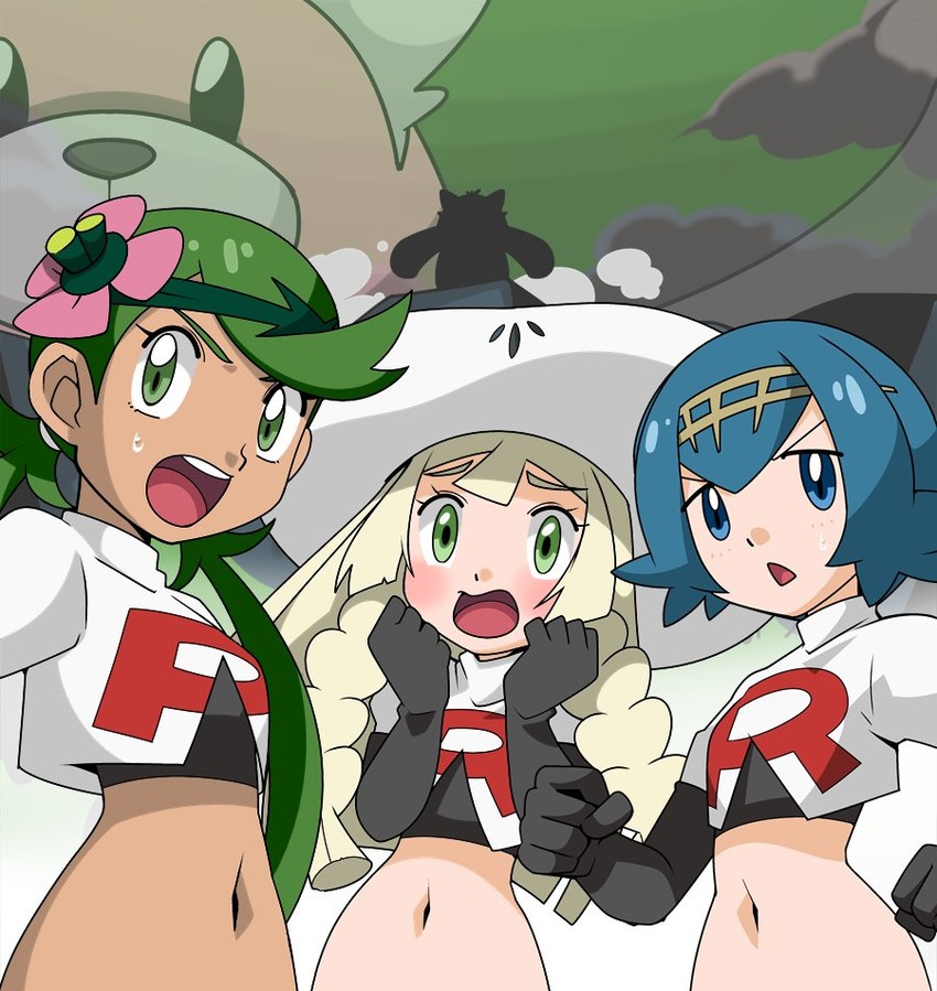 lillie, lana, mallow, jessie, and bewear (pokemon and 1 more) drawn by hainchu