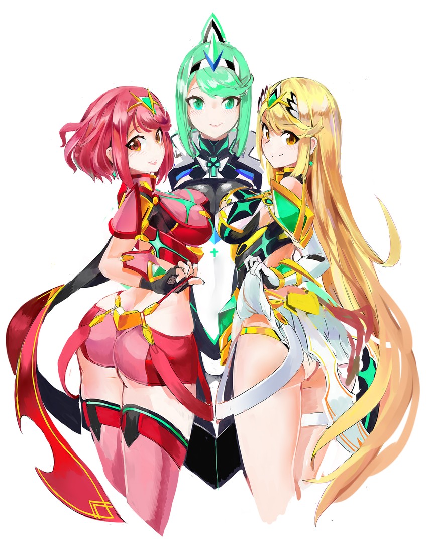 pyra, mythra, and pneuma (xenoblade chronicles and 1 more) drawn by tim_(a9243190a)