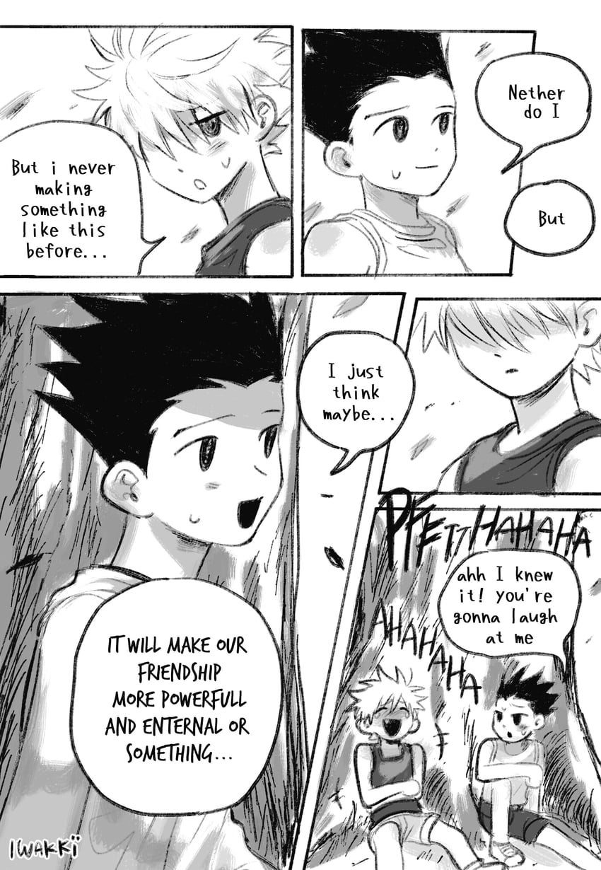 killua zoldyck and gon freecss (hunter x hunter) drawn by iwakki