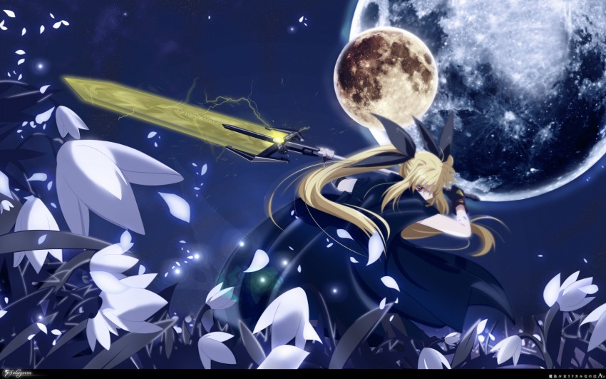 fate testarossa and bardiche (lyrical nanoha and 2 more) drawn by solwyvern