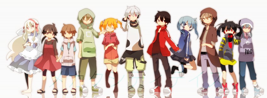 kozakura marry, kisaragi shintarou, kido tsubomi, ene, kano shuuya, and 6 more (kagerou project and 7 more) drawn by meega