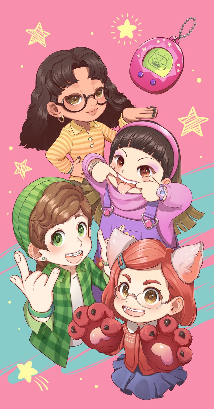 meilin lee, abby, priya, and miriam (turning red) drawn by kiunchiku