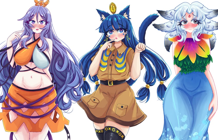 michigami nareko, houjuu chimi, and chirizuka ubame (touhou and 1 more) drawn by nanaii_desu