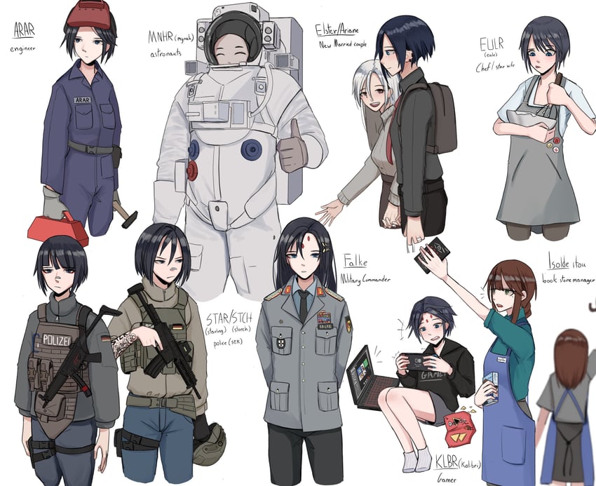 elster, ariane yeong, falke, kolibri, eule, and 6 more (signalis and 1 more) drawn by johndoge_123