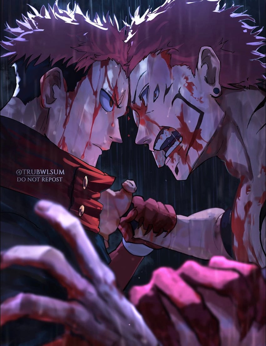 itadori yuuji and ryoumen sukuna (jujutsu kaisen) drawn by trubwlsum