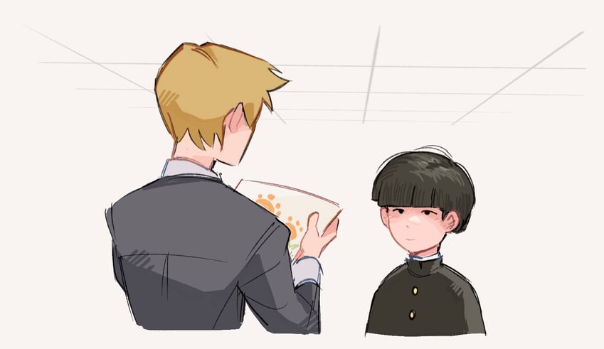 kageyama shigeo and reigen arataka (mob psycho 100) drawn by mp100days