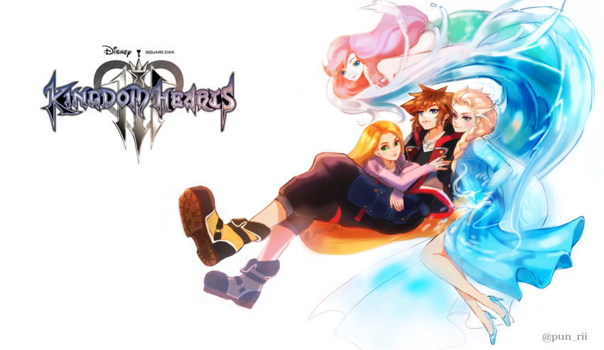 sora, elsa, ariel, and rapunzel (kingdom hearts and 5 more) drawn by pun-rii