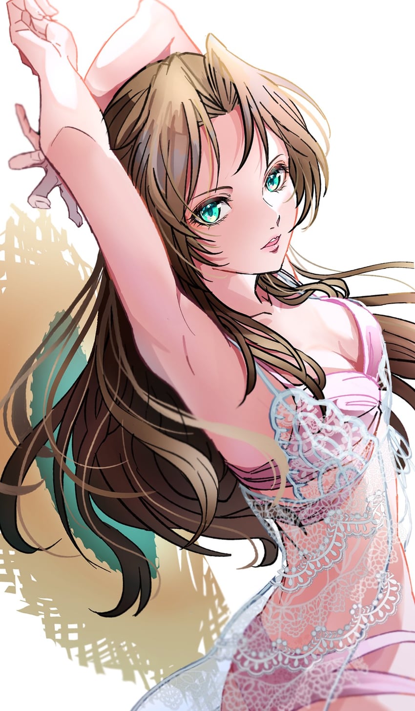 aerith gainsborough (final fantasy and 2 more) drawn by 26caaan