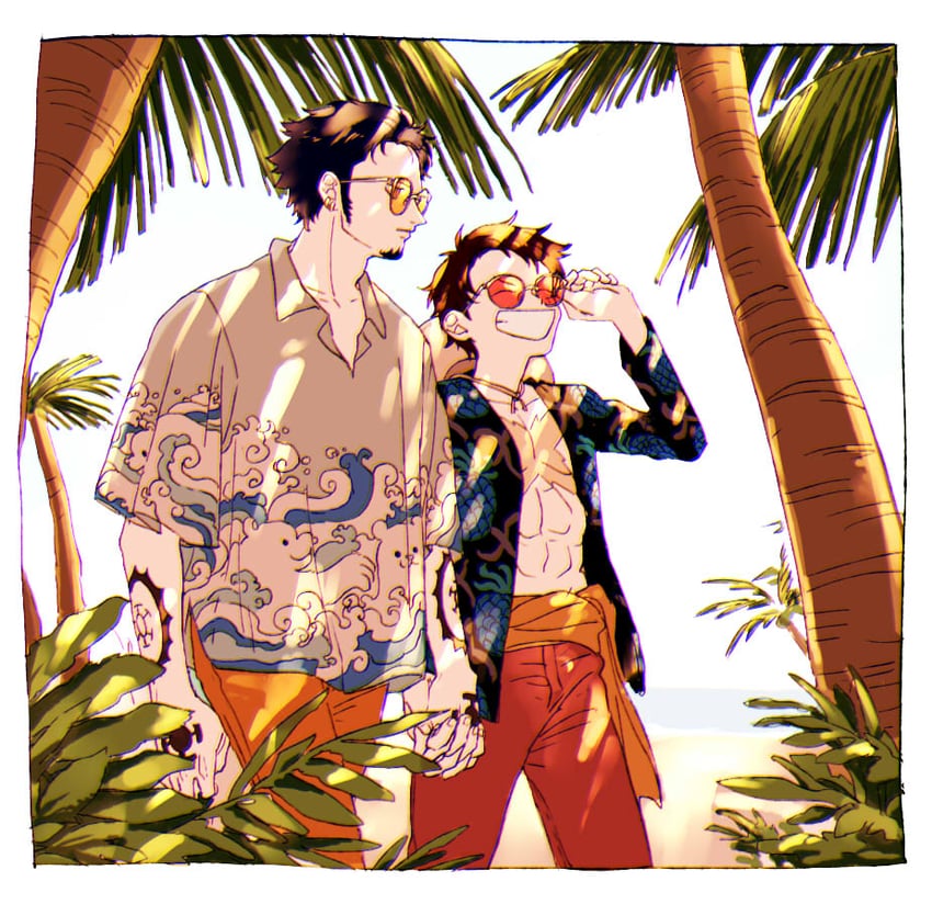monkey d. luffy and trafalgar law (one piece) drawn by chizuko_(chiduk0)