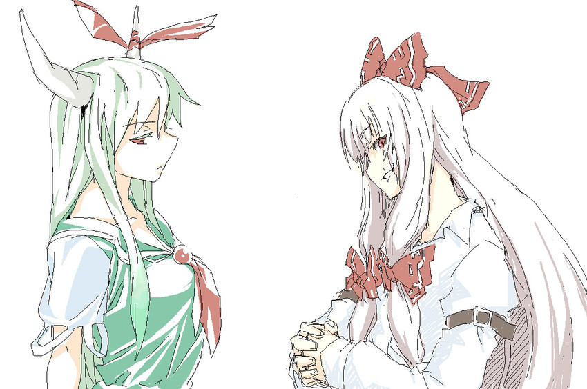 fujiwara no mokou, kamishirasawa keine, and ex-keine (touhou) drawn by haruno_shuu