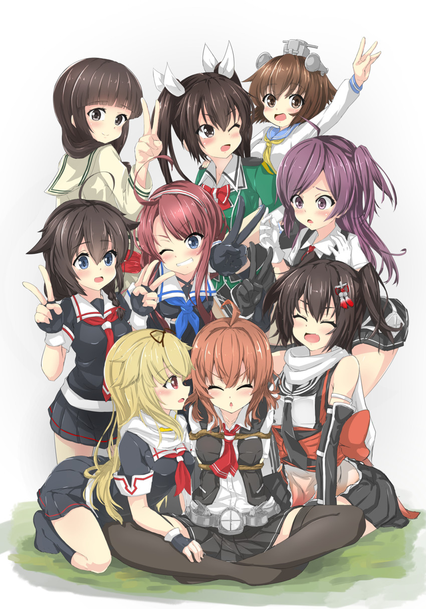 shigure, yuudachi, shigure kai ni, yuudachi kai ni, yukikaze, and 9 more (kantai collection) drawn by akaikonomi
