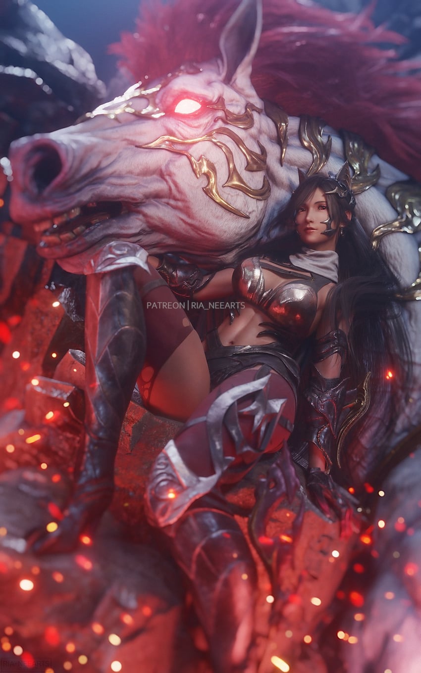 tifa lockhart, odin, and sleipnir (final fantasy and 2 more) drawn by ria_(baka-neearts)