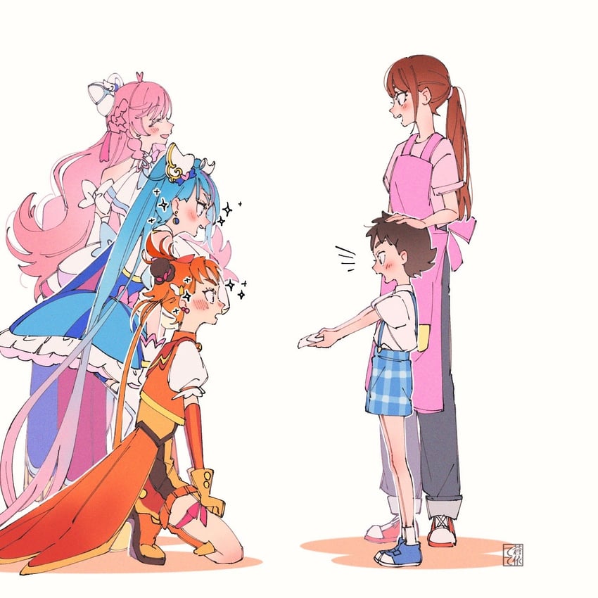 sora harewataru, nijigaoka mashiro, cure sky, hijiri ageha, cure prism, and 2 more (precure and 1 more) drawn by aoi_tete