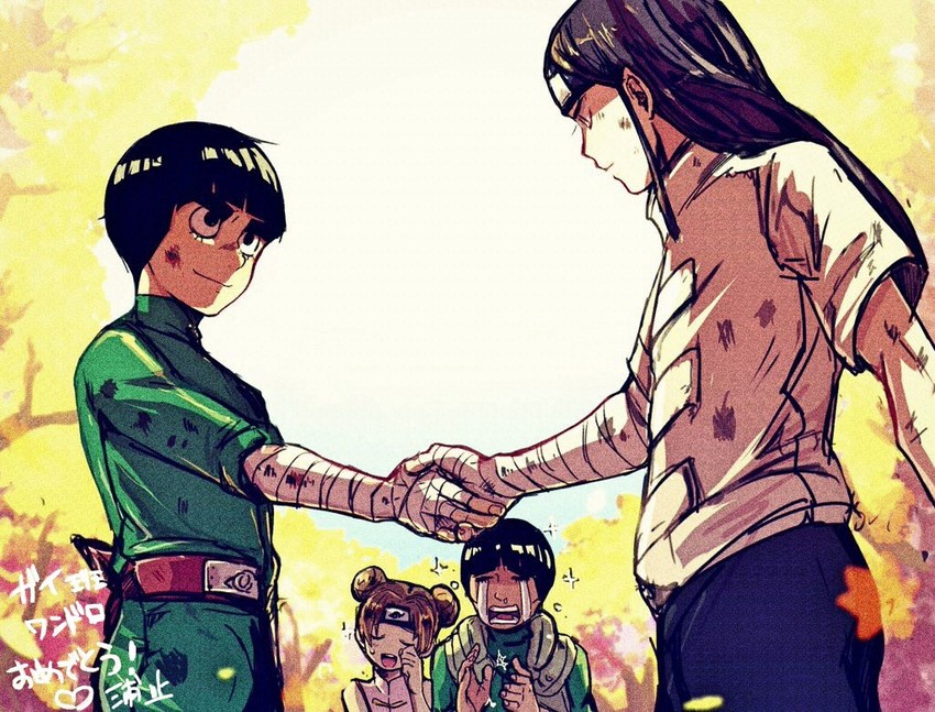 tenten, rock lee, hyuuga neji, and might guy (naruto) drawn by hoshi_(tethukun)