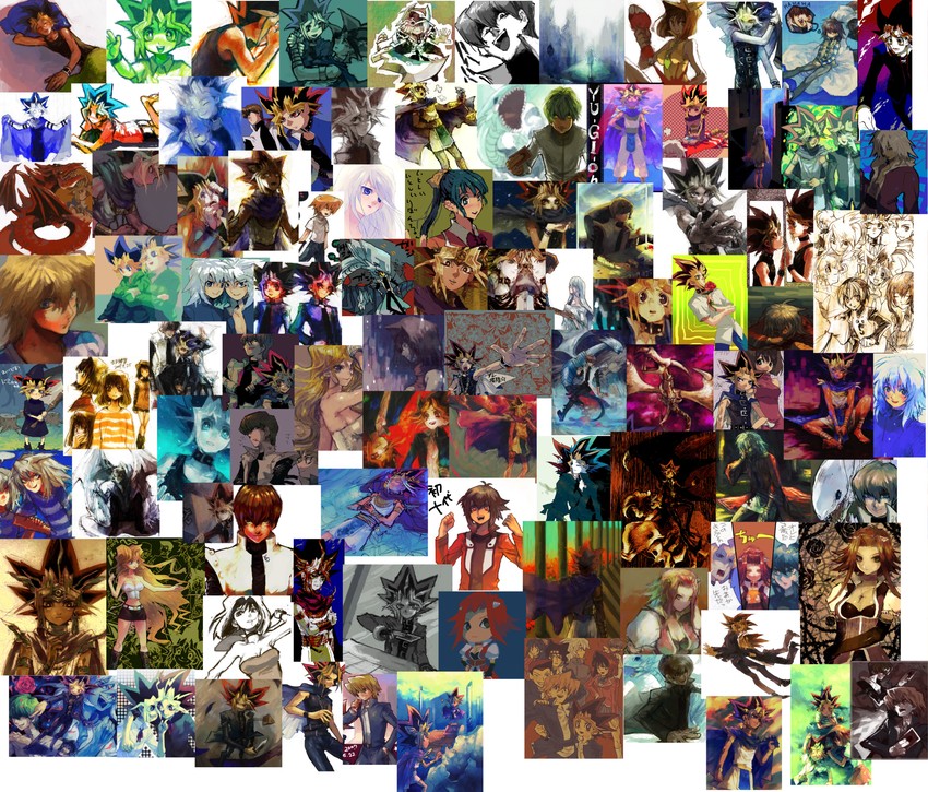 yuki judai, fudo yusei, izayoi aki, muto yugi, kaiba seto, and 18 more (yu-gi-oh! and 3 more) drawn by aoki_(fumomo)