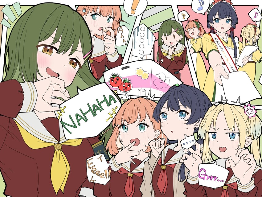 hinoshita kaho, murano sayaka, osawa rurino, and ogami sachi (love live! and 1 more) drawn by liz_(piyoko_piyop)