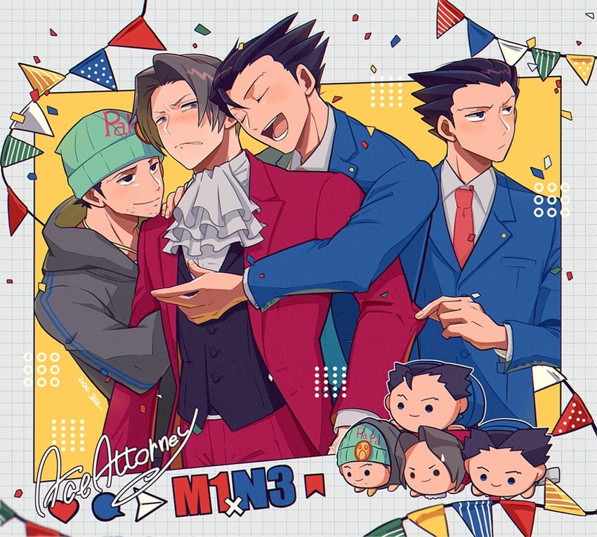 phoenix wright and miles edgeworth (ace attorney) drawn by 3llo_3