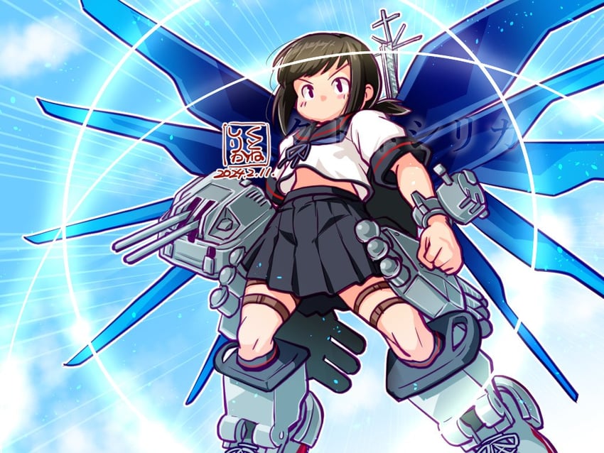 fubuki, fubuki kai ni, and strike freedom gundam (kantai collection and 2 more) drawn by kutone_shirika