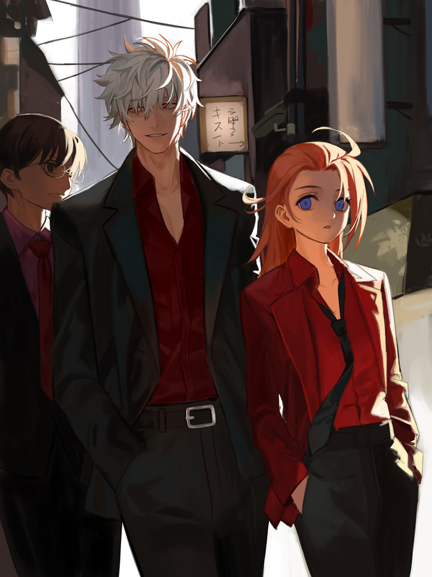 sakata gintoki, kagura, and shimura shinpachi (gintama) drawn by yuhuan