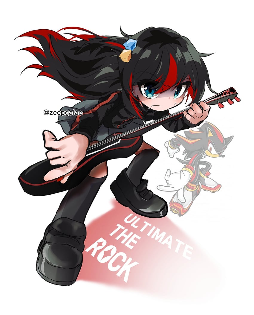 gotoh hitori and shadow the hedgehog (bocchi the rock! and 1 more) drawn by shapam_(zeepgalae)