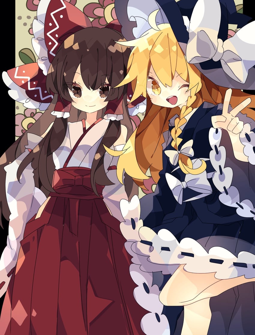 hakurei reimu and kirisame marisa (touhou) drawn by nikorashi-ka